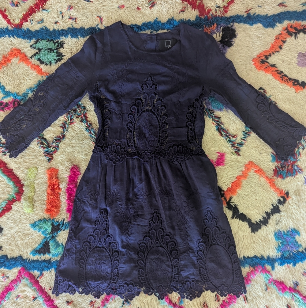 Cotton silk Dolce Vita Navy Blue Embroidered Mini Dress
